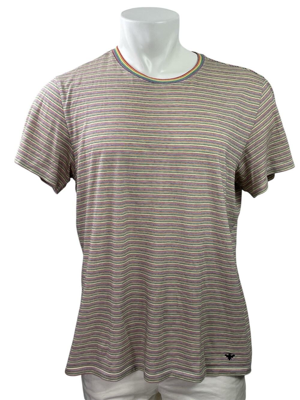 Bombas Men's Rainbow Striped Pride Short Sleeve Crew Neck T Shirt Tee Top Size L